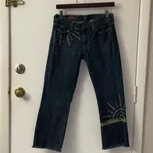 J. Crew Sunshine Hipslung Frayed Hem Cropped Jean 28 Boho Festival Retrogirl